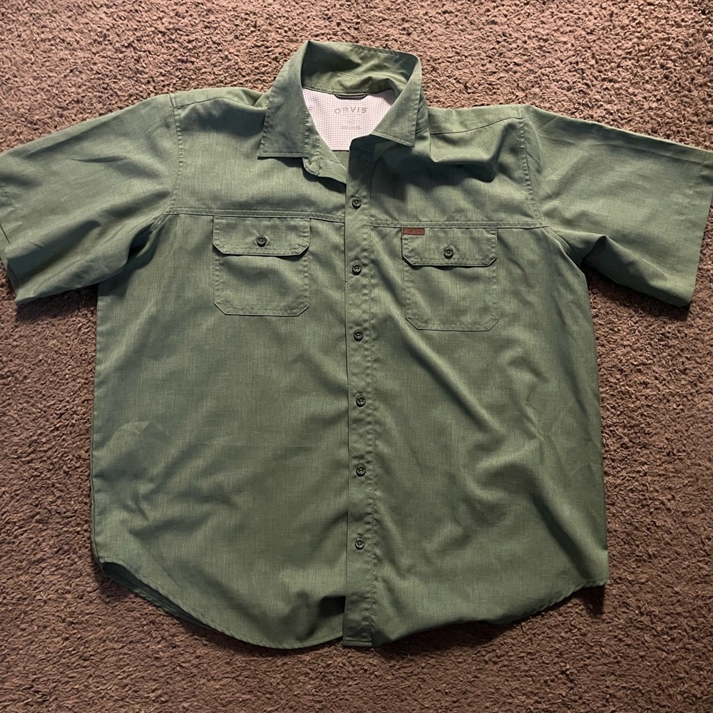 Orvis Men's Casual Olive Button Down Shirt